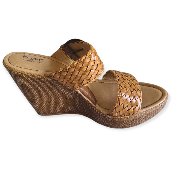 Born of Concept Wedge Sandals Faux Woven Leather w/ Buckle Size 8 M - Picture 2 of 9